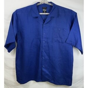 NWT Men's DELF Collection Big & Tall 100% Linen Short Sleeve Camp Shirt Blue 6XL